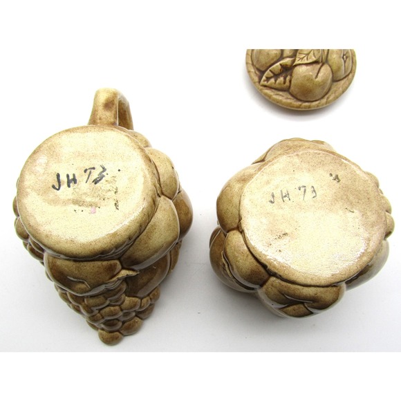 Fun Studio Ceramics Creamer and Sugar Fruit Design Marked JH '73 - Picture 6 of 7
